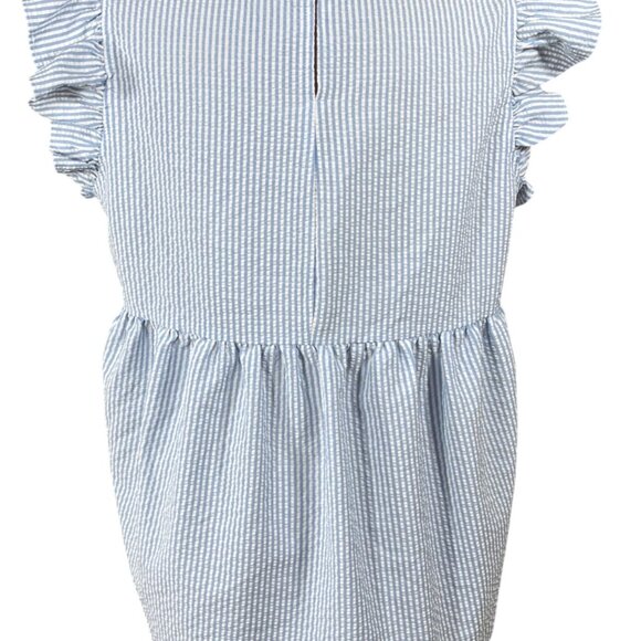 L Love Top Seersucker Blue White Size L Large Ruffle Cap Sleeve - Picture 3 of 7